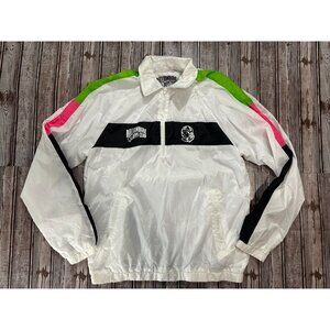 Billionaire Boys Club White Windbreaker Jacket with Green and Pink Accents
